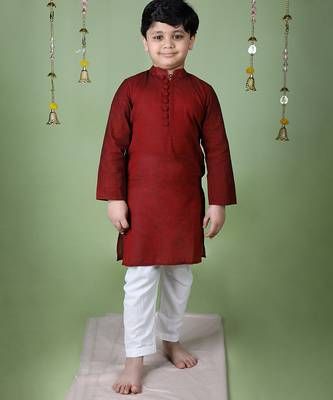 Maroon cotton woven boys kurta pyjama 1