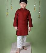 Maroon cotton woven boys kurta pyjama