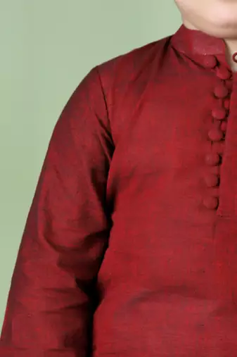 Maroon cotton woven boys kurta pyjama