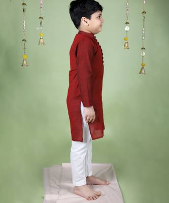 Maroon cotton woven boys kurta pyjama 3