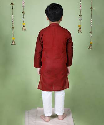 Maroon cotton woven boys kurta pyjama 4