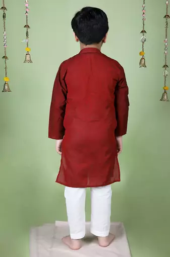 Maroon cotton woven boys kurta pyjama