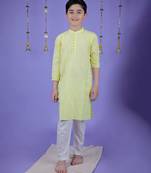 Yellow cotton woven boys kurta pyjama