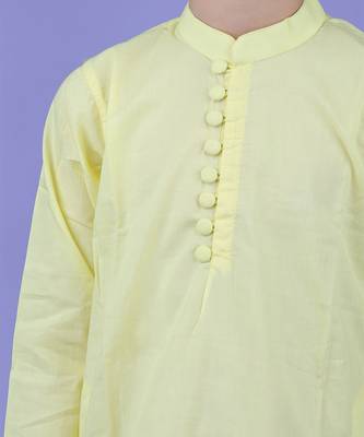 Yellow cotton woven boys kurta pyjama 3