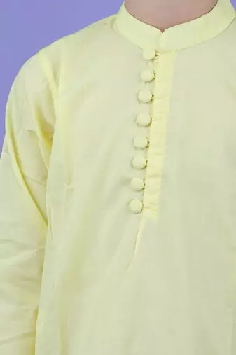 Yellow cotton woven boys kurta pyjama
