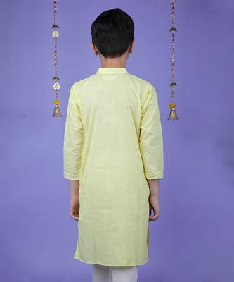 Yellow cotton woven boys kurta pyjama 4