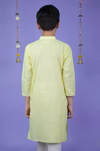 Yellow cotton woven boys kurta pyjama