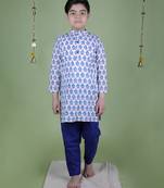 White cotton woven boys kurta and pyjama set