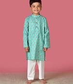 Blue cotton woven boys kurta pyjama