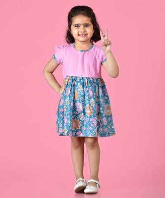 Pink cotton woven dress for girls 1