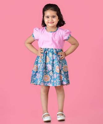 Pink cotton woven dress for girls 2