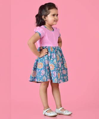 Pink cotton woven dress for girls 3