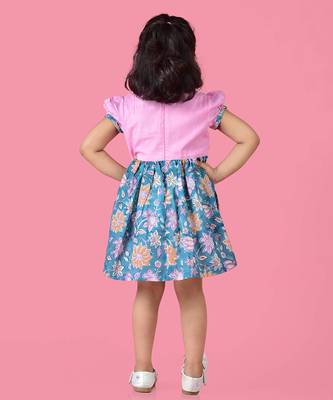 Pink cotton woven dress for girls 4