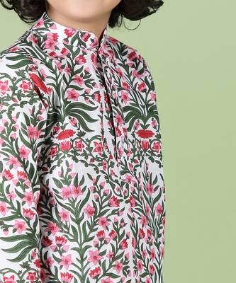 White cotton woven Long sleeve kurta pyjama for boys 2