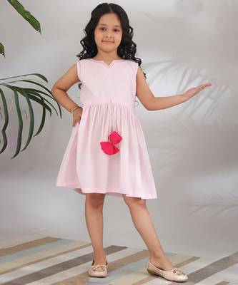 Blush cotton woven Sleeveless dress for girls 1
