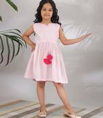 Blush cotton woven Sleeveless dress for girls