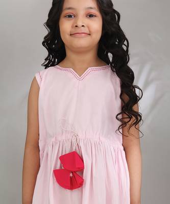 Blush cotton woven Sleeveless dress for girls 2