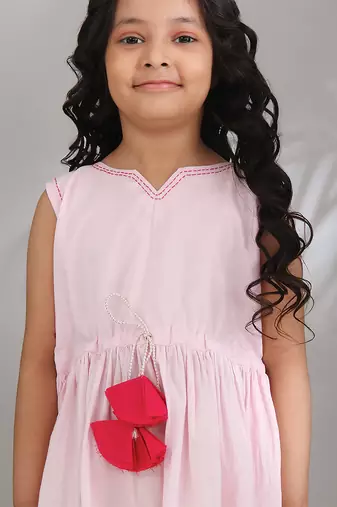 Blush cotton woven Sleeveless dress for girls