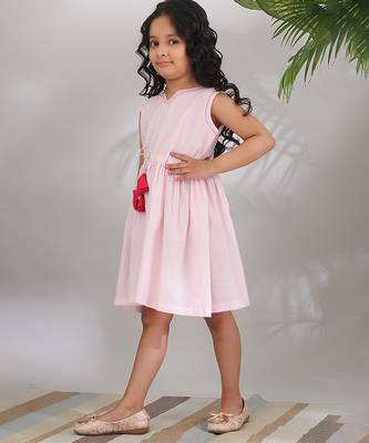 Blush cotton woven Sleeveless dress for girls 3