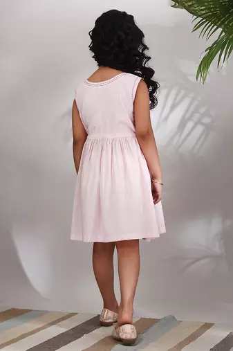 Blush cotton woven Sleeveless dress for girls