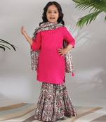 Pink cotton woven sharara set For girls