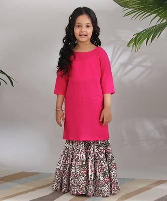 Pink cotton woven sharara set For girls 2