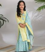 Yellow cotton woven girls sharara set