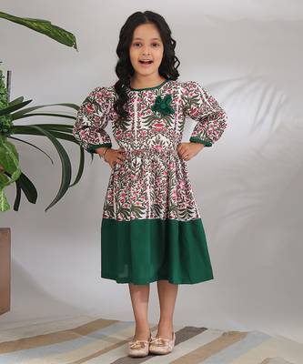 White cotton woven dress for girls 1