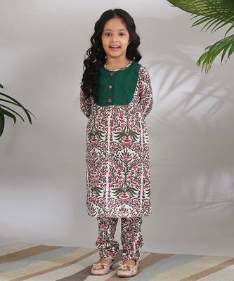 Multicolor cotton woven girls Kurta set 1