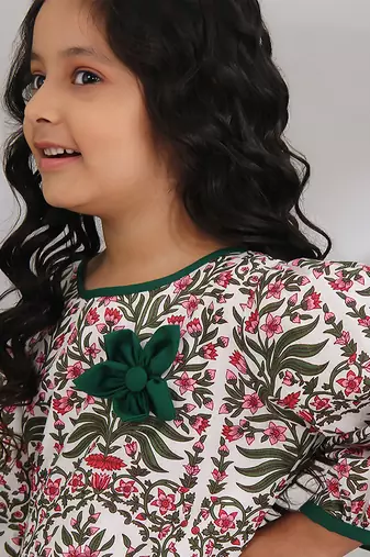 White cotton woven dress for girls