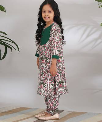 Multicolor cotton woven girls Kurta set 2