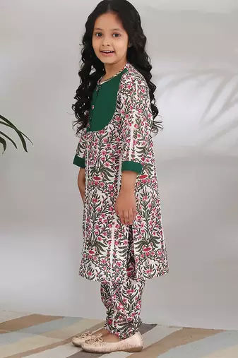 Multicolor cotton woven girls Kurta set