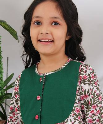 Multicolor cotton woven girls Kurta set 3