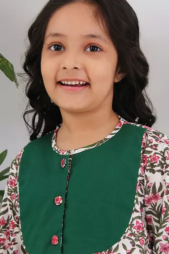 Multicolor cotton woven girls Kurta set