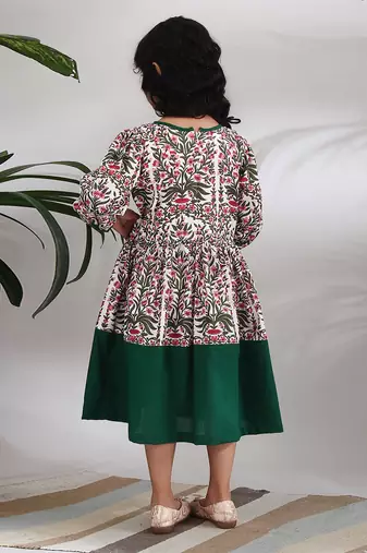 White cotton woven dress for girls