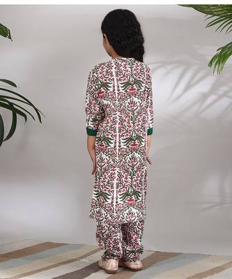 Multicolor cotton woven girls Kurta set 4