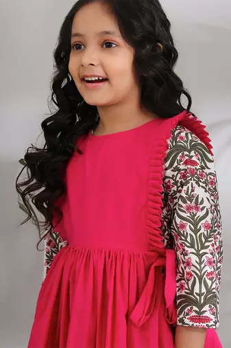 Pink cotton woven girls dress