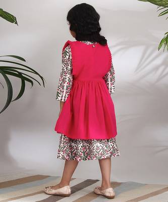 Pink cotton woven girls dress 4