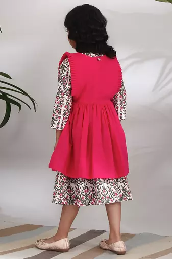 Pink cotton woven girls dress