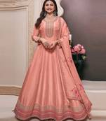 Orange embroidered art silk semi-anarkali suit