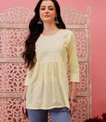 Hand embroidered lemon cotton lucknowi chikankari short kurti