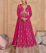 Pink embroidery & sequins work georgette gown suit - full stitched suit