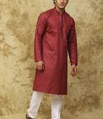 Maroon embroidered kurta set for men