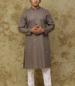 Brown mud octagon sequin threadwork kurta set for men