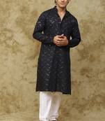 Black black zigzag sequin kurta set for men