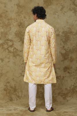 Yellow mango khidki butta embroidered kurta set for men 5