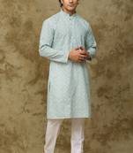 Light green green chikankari embroidered kurta set for men