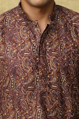 Brown brown chikankari embroidered kurta set for men 4