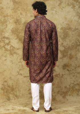 Brown brown chikankari embroidered kurta set for men 5