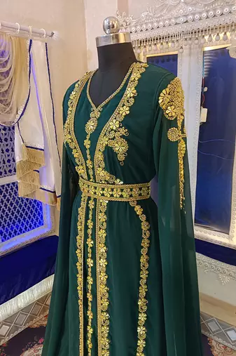 Bottle green wedding designer caftan